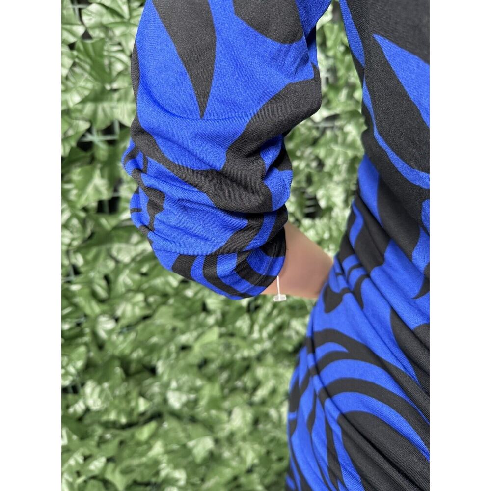 MILANO Royal BLUE & BLACK ABSTRACT LONG SLEEVE DRESS SZ M - Picture 9 of 11